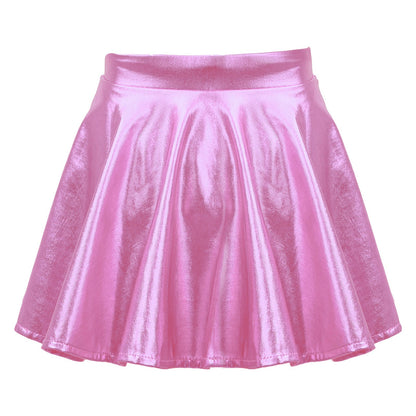 Girls Glossy Metallic Flared Pleated A-Line Miniskirt (Age 6-12 YRS)