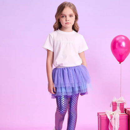 Girls Purple Mermaid Print Skirt Leggings (Age 3-10YRS)