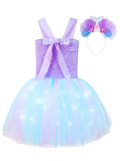 Girls Purple Princess Light Up Dress & Headband (Age 24M-10YRS)