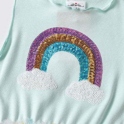 Girls Blue Sequin Rainbow Dress (Age 3-10YRS)