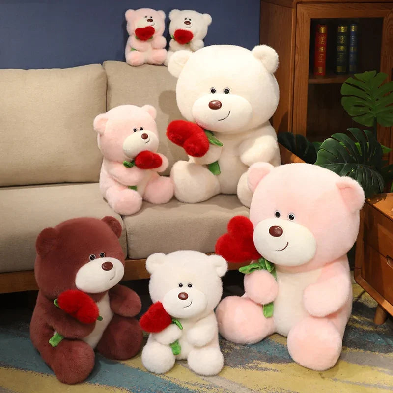 25/35/45CM Cute Bear Holding Heart Plush Toys Stuffed Soft Pillow Lovely Valentine's Birthday Christmas Gifts