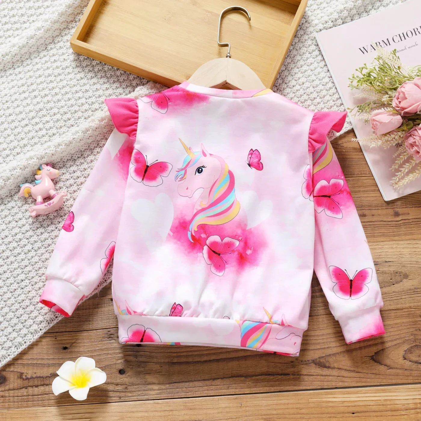 Toddler Girls Unicorn Print Ruffled Pink Pullover Top (Age 18M-6YRS)