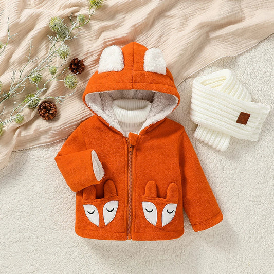 Baby Boys Long Sleeve Hooded  Zipper Plush Coat (Age 3M-3YRS)