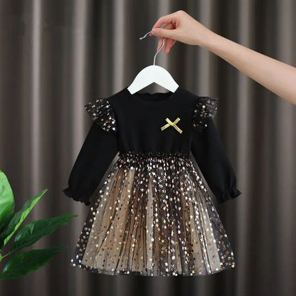 Girls Long Sleeve A-line Sequin Sparkly Dress (Age 12M-7YRS)