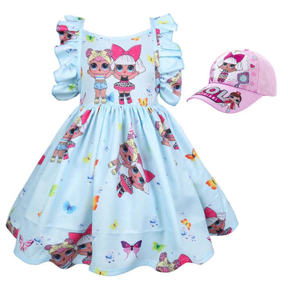 Girls LOL Surprise Print Dress & Cap  (Age 3-7YRS)