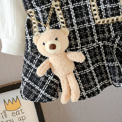 Girls Plaid Dress With Teddy Bear Handbag (Age 24M-6 YRS)