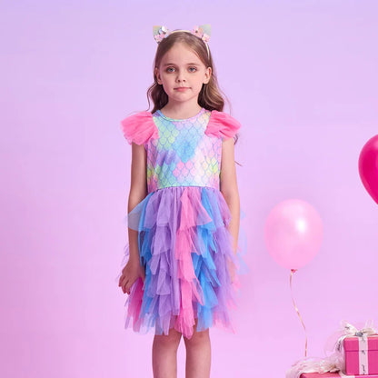 Girls Mermaid Ruffle Tulle Dress (Age 3-12YRS)