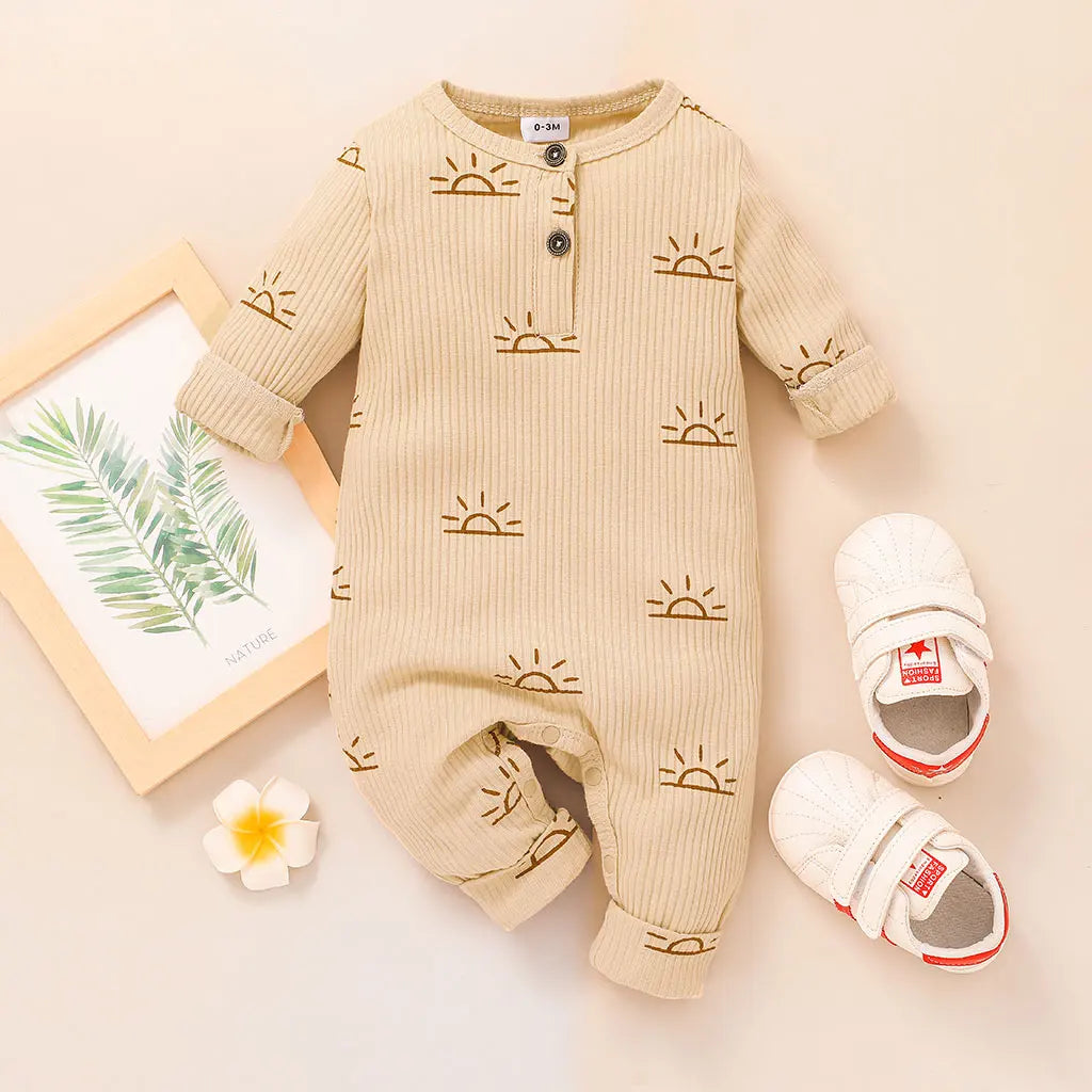 Baby Boy Cotton Ribbed Sun Print Long-Sleeve Jumpsuit (Age Newborn-18M)