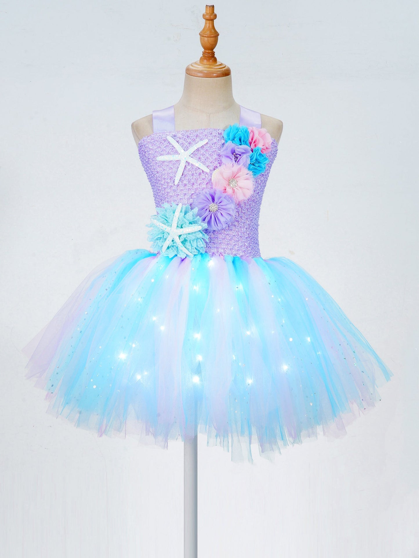 Girls Purple Princess Light Up Dress & Headband (Age 24M-10YRS)