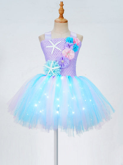 Girls Purple Princess Light Up Dress & Headband (Age 24M-10YRS)