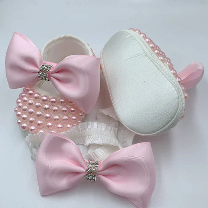 Baby Girls Pearl Embellished Shoes & Headband (Age Newborn - 6M)