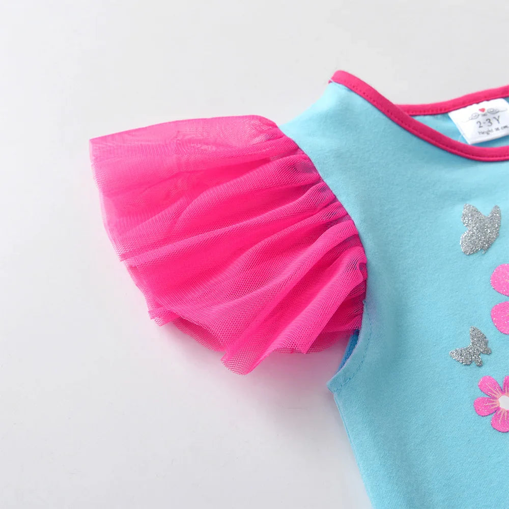 Girls Blue Unicorn Ruffle Sleeve T-Shirt (Age 3-12YRS)