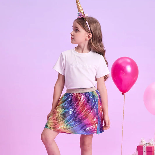 Girls Rainbow Sequin Skirt (Age 3-10YRS)