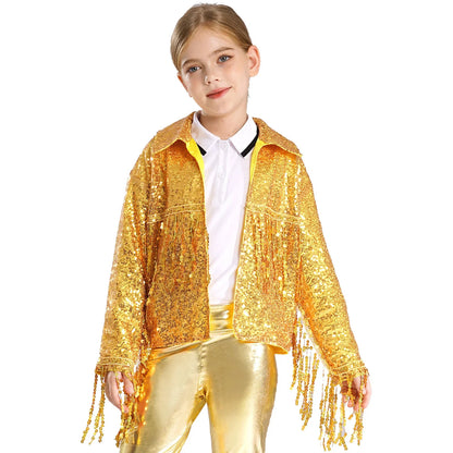 Girls Sparkly Sequin Tassel Jacket (Age 6-14YRS)