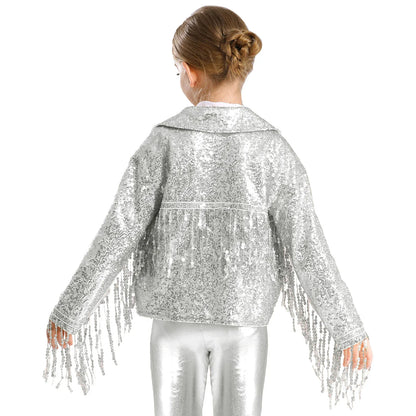 Girls Sparkly Sequin Tassel Jacket (Age 6-14YRS)