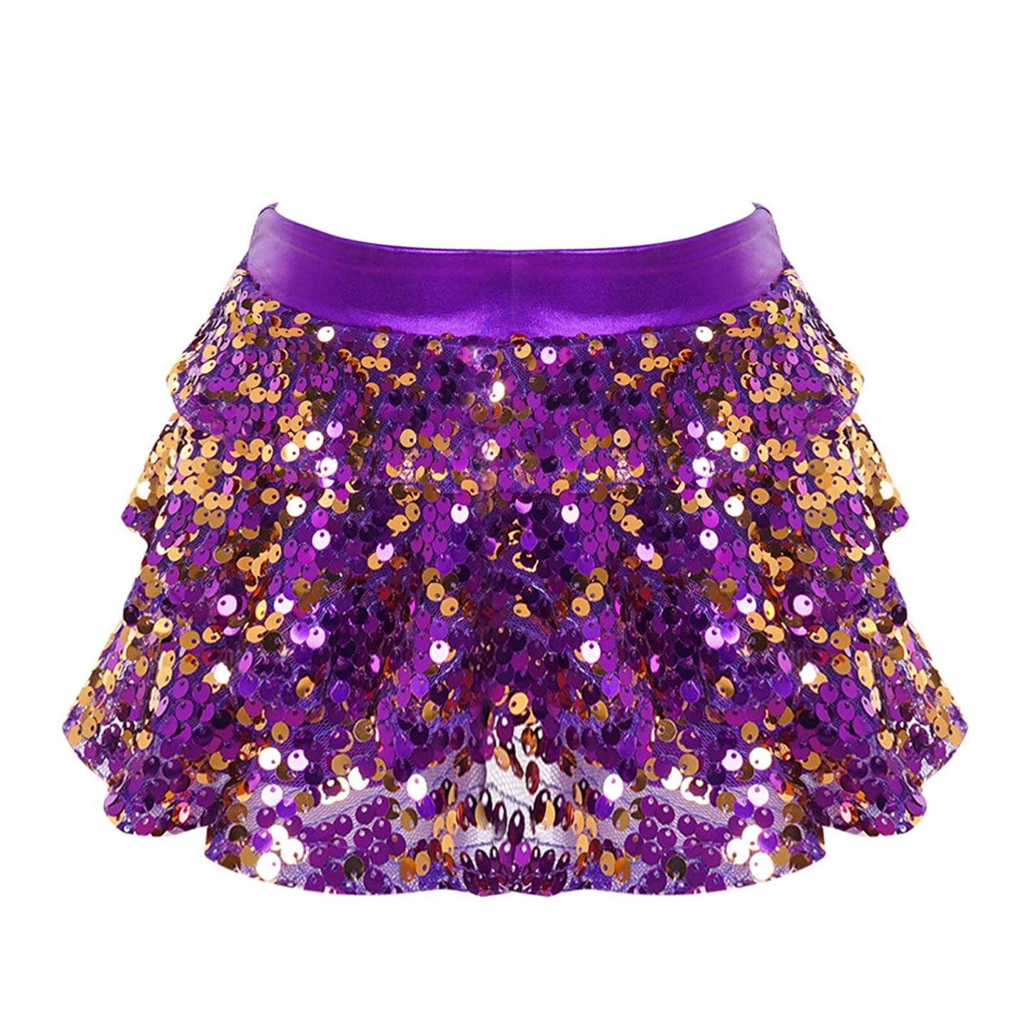 Girls Tiered Ruffle Dance Metallic Shiny Shorts (Age 4-16 YEARS)