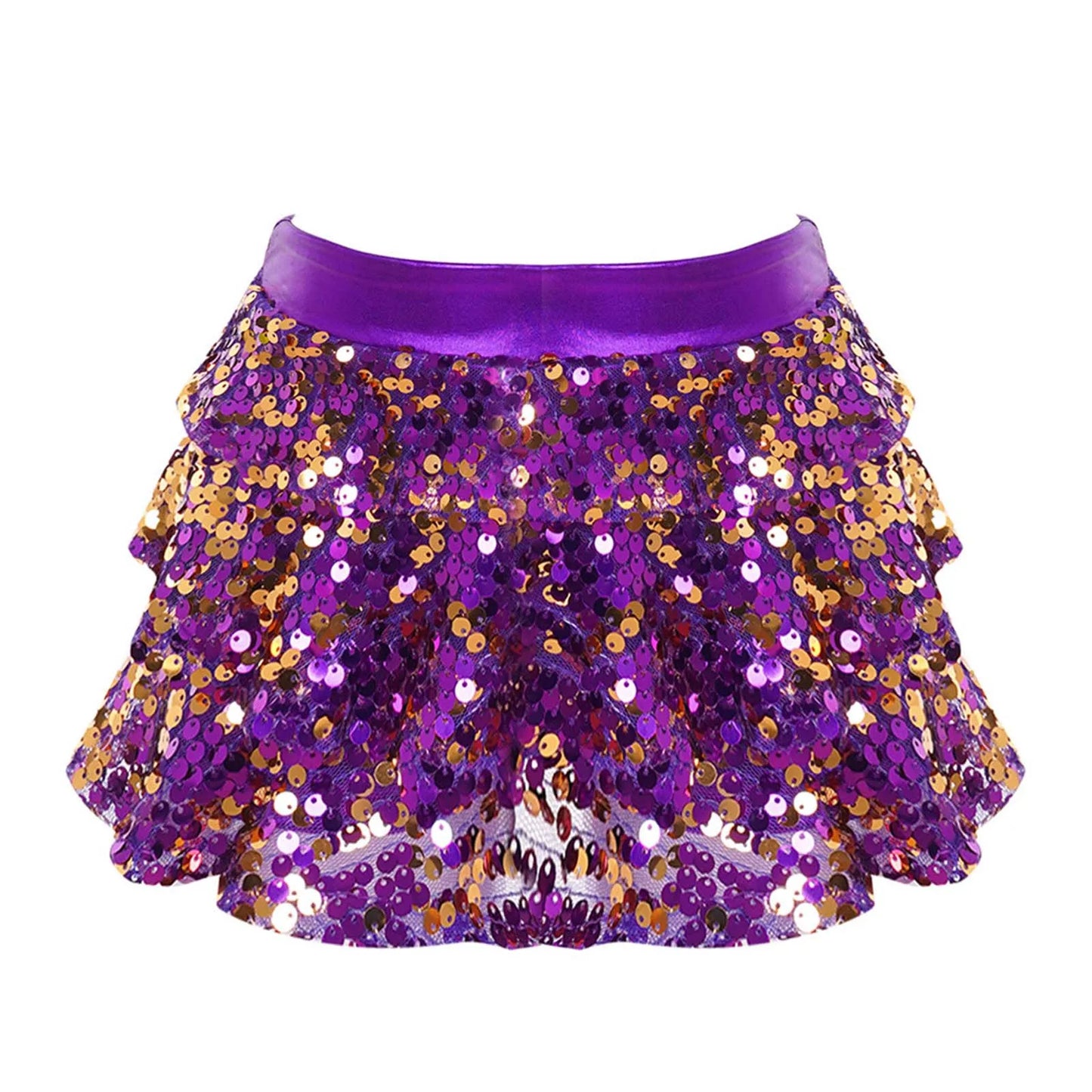 Girls Tiered Ruffle Dance Metallic Shiny Shorts (Age 4-16 YEARS)