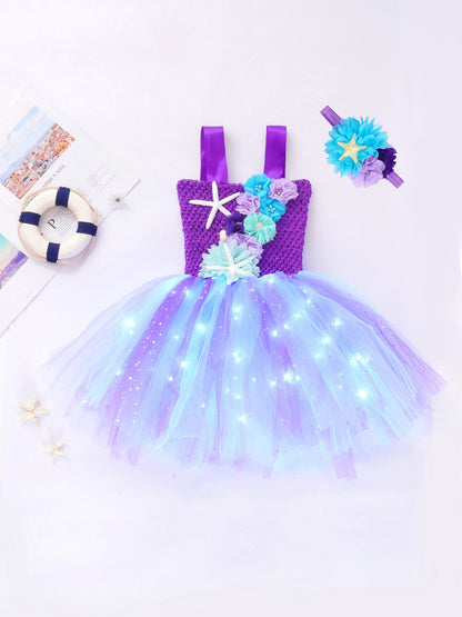 Girls Purple Princess Light Up Dress & Headband (Age 24M-10YRS)