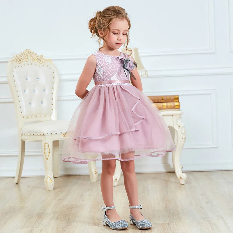 Girls Floral Lace Tulle Dress (Age 18M-6YRS)