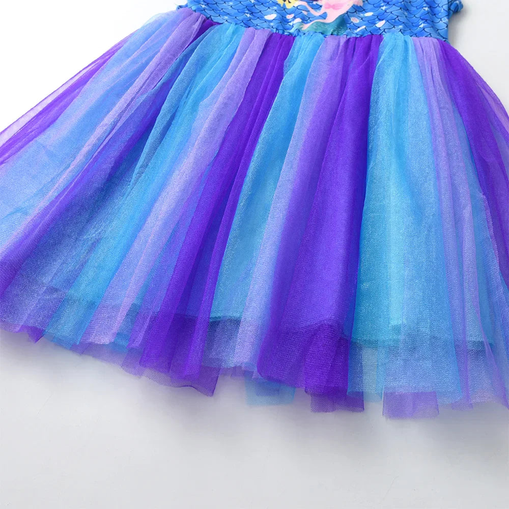 Girls Blue Mermaid Tulle Dress (Age 3-12YRS)