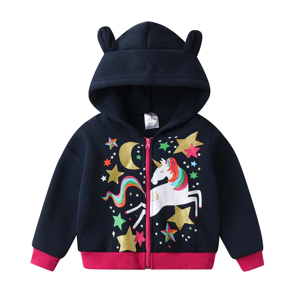 Girl Navy Unicorn Hooded Sweatshirt & Trousers Tracksuit (Age 3-12YRS)