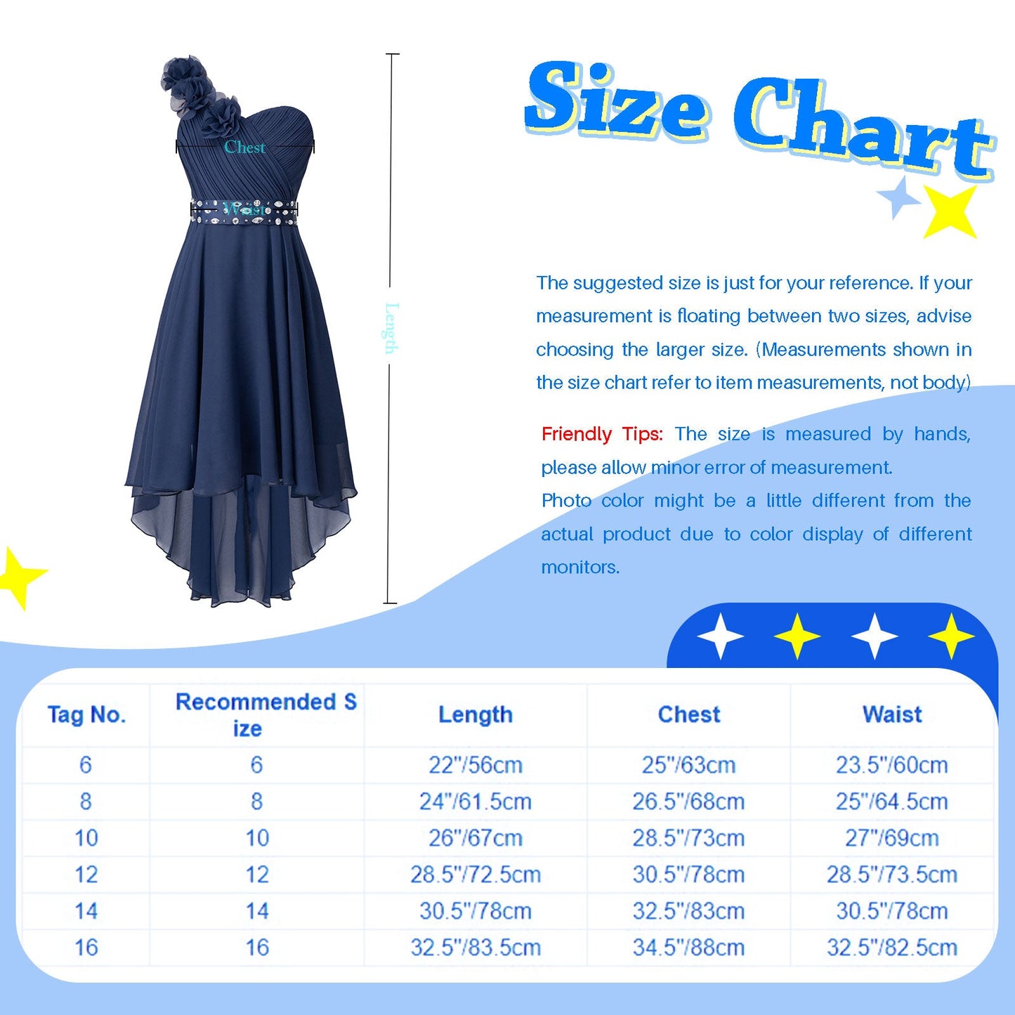 Girls Applique One-Shoulder Ruched Asymmetrical Hem Dress (Age 6-14YRS)