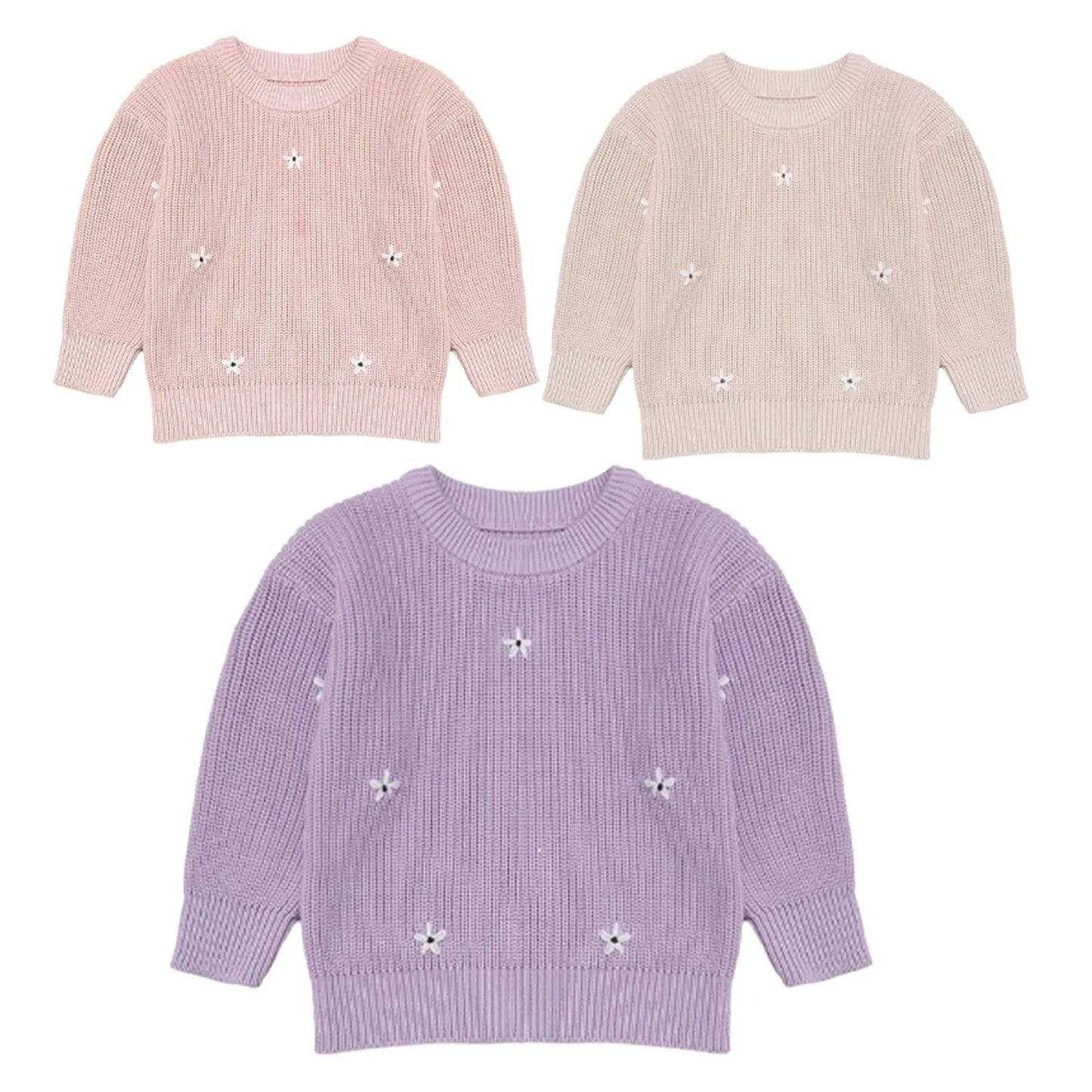 Girls Knitted Embroidered Jumper (Age 3M-6YRS)