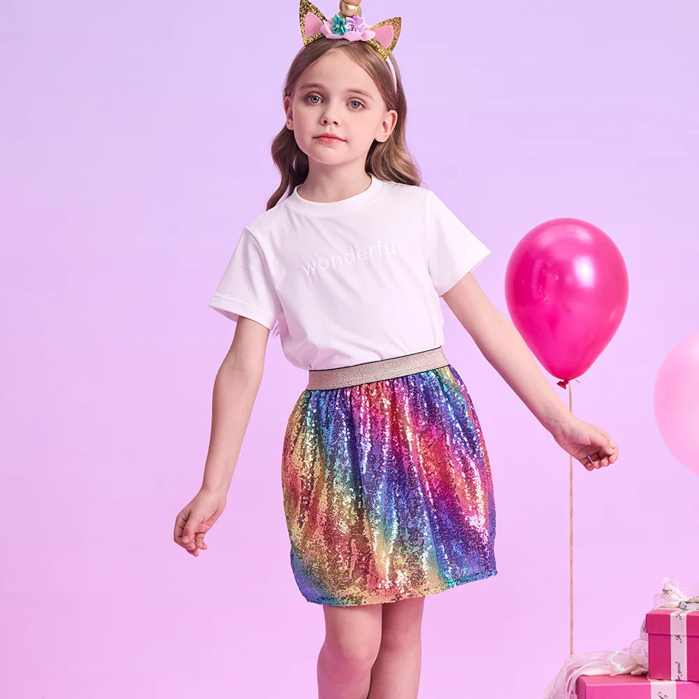 Girls Rainbow Sequin Skirt (Age 3-10YRS)