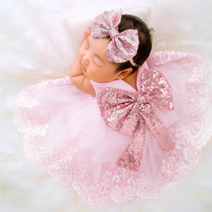 Newborn Baby Girl Photography Sequin Dress & Headband Set (Age Newborn - 3M)