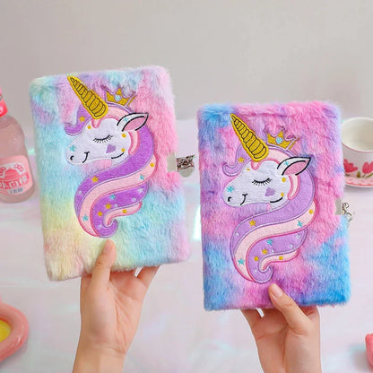 Kids Unicorn Notebook Plush Book With Lock Stationery Gift