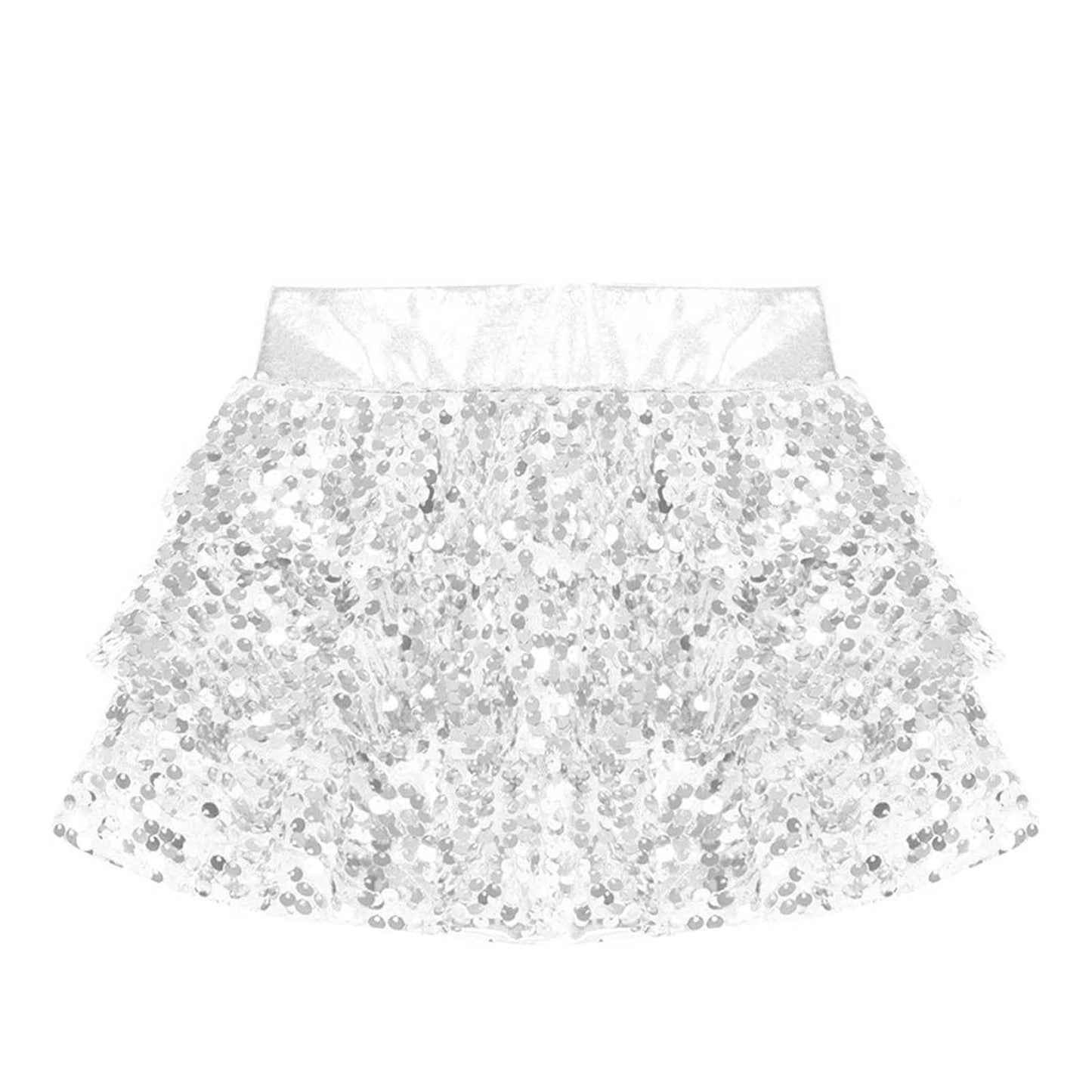 Girls Tiered Ruffle Dance Metallic Shiny Shorts (Age 4-16 YEARS)