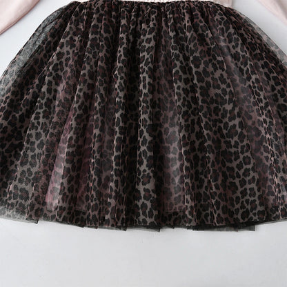 Girls Cat Leopard Print Tulle Dress (Age 3-8YRS)