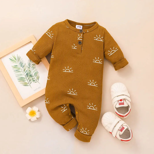 Baby Boy Cotton Ribbed Sun Print Long-Sleeve Jumpsuit (Age Newborn-18M)