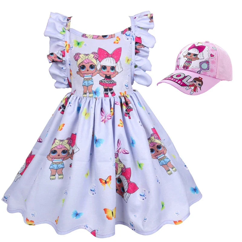 Girls LOL Surprise Print Dress & Cap  (Age 3-7YRS)