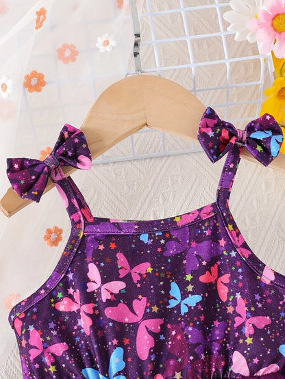 Girls Purple Butterfly Print Tulle Dress (Age 6M - 3 Yrs)