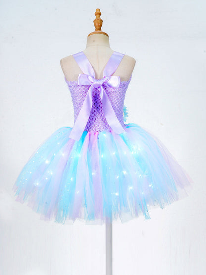 Girls Purple Princess Light Up Dress & Headband (Age 24M-10YRS)