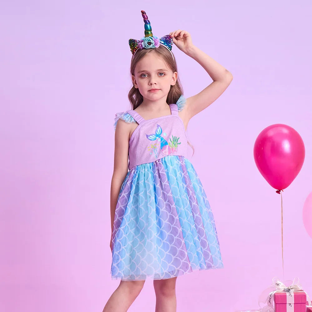 Girls Mermaid Print Dress (Age 3-12YRS)