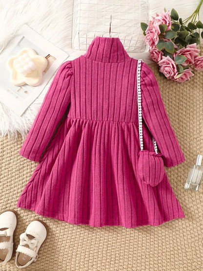 Girls Long Sleeve Pleated Dress & Handbag (Age 4-7 YRS)