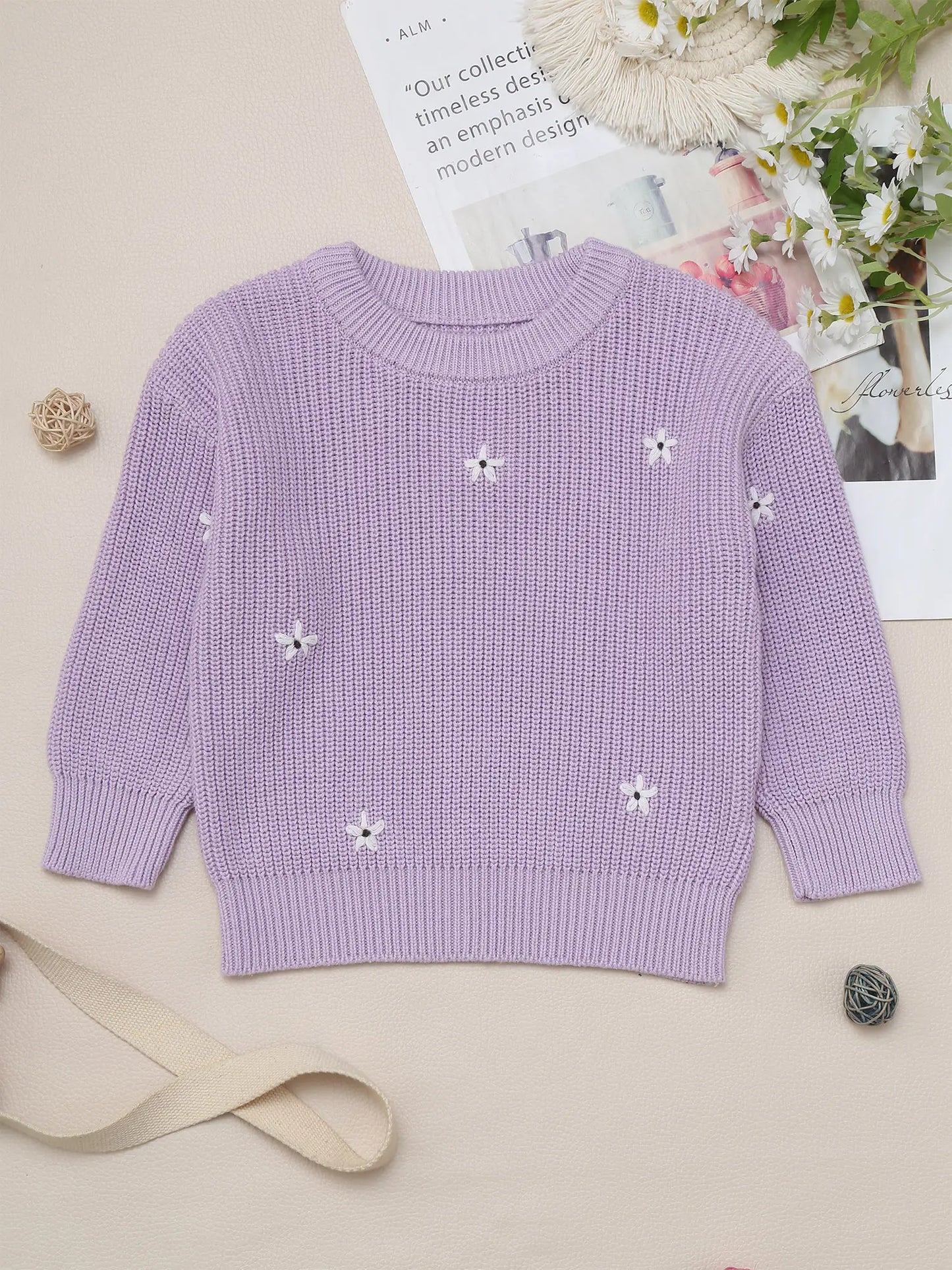 Girls Knitted Embroidered Jumper (Age 3M-6YRS)