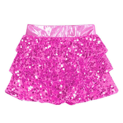 Girls Tiered Ruffle Dance Metallic Shiny Shorts (Age 4-16 YEARS)