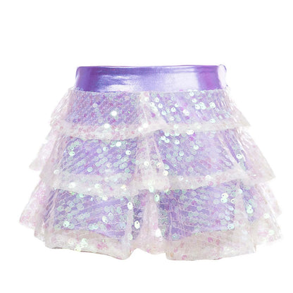 Girls Tiered Ruffle Dance Metallic Shiny Shorts (Age 4-16 YEARS)