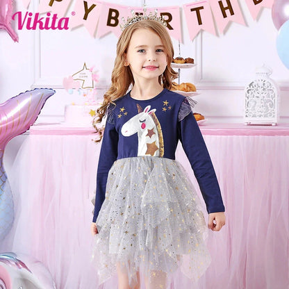 Girls Unicorn Layered Tulle Dress (Age 3-7YRS)