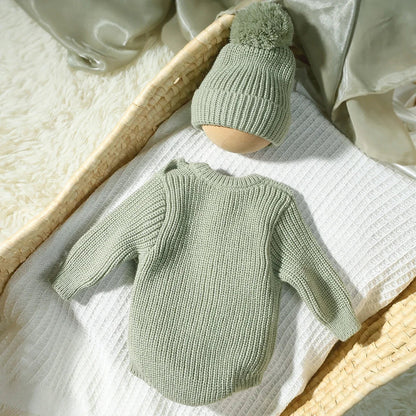 Baby Hello World Knitted Romper With Matching Hat (Age Newborn - 1 Month)