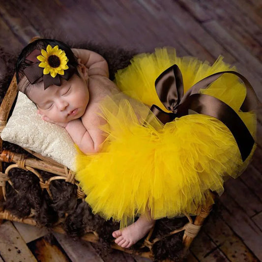 Newborn Baby Yellow Tulle Sunflower Skirt & Headband