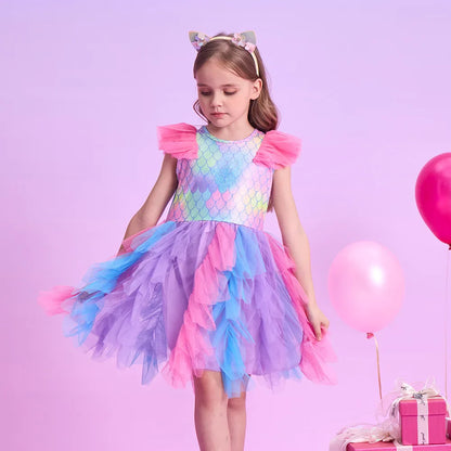 Girls Mermaid Ruffle Tulle Dress (Age 3-12YRS)