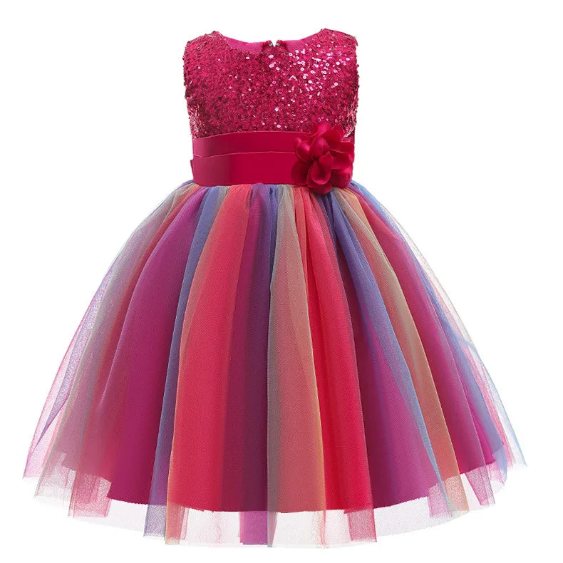 Girls Sequin Rainbow Tutu Tulle Dress (Age 3Y-10Y)