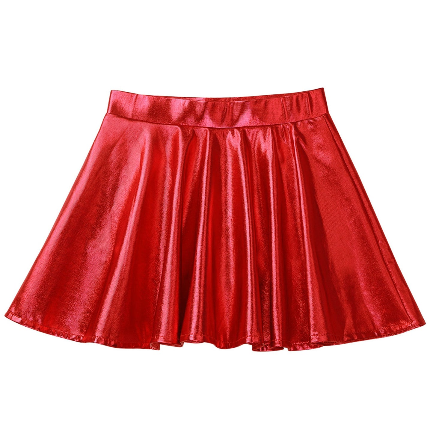 Girls Glossy Metallic Flared Pleated A-Line Miniskirt (Age 6-12 YRS)