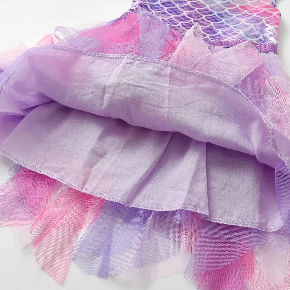 Girls Pink Mermaid Print Ruffle Tulle Dress (Age 3-12YRS)