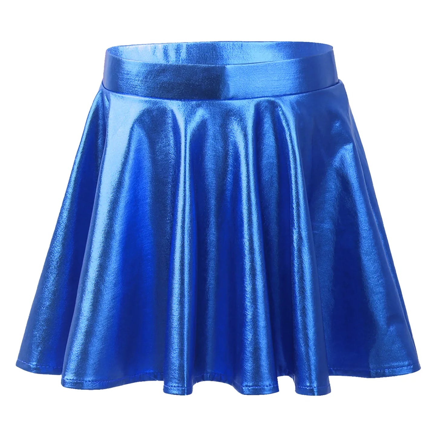 Girls Glossy Metallic Flared Pleated A-Line Miniskirt (Age 6-12 YRS)