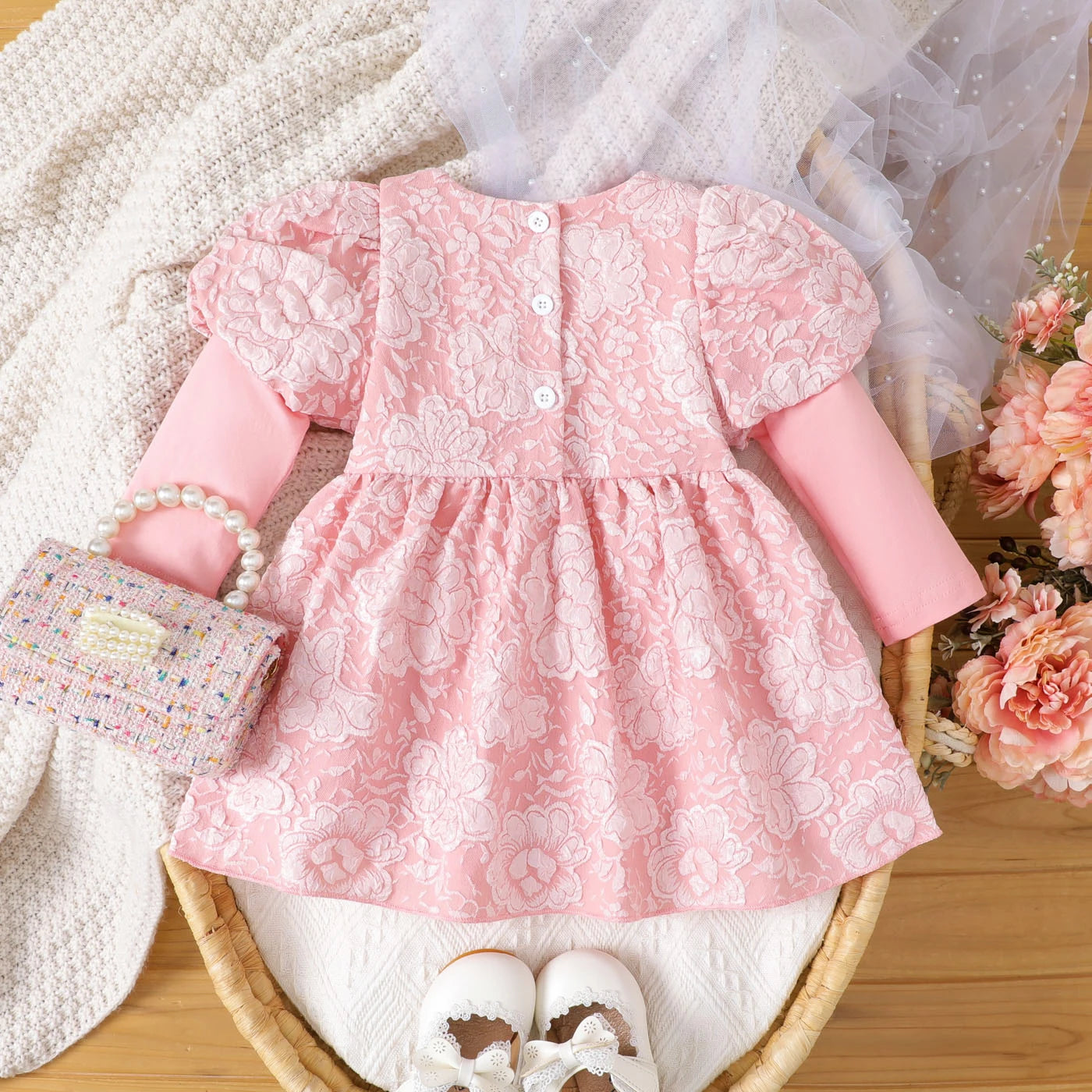 Baby Girls Floral Bow Puff-Sleeve Dress (Age 3M-24M)